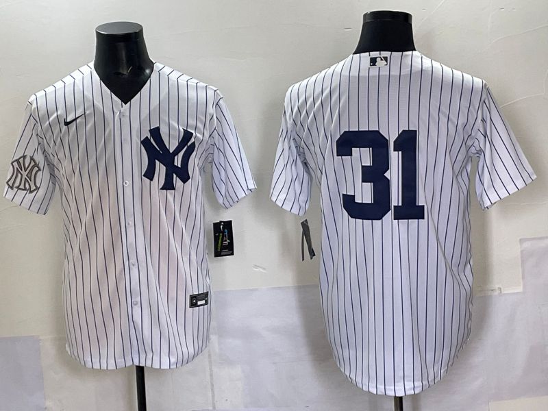 Men 2025 New York Yankees 31 No Name White Stripe Game Nike MLB Jersey style 06